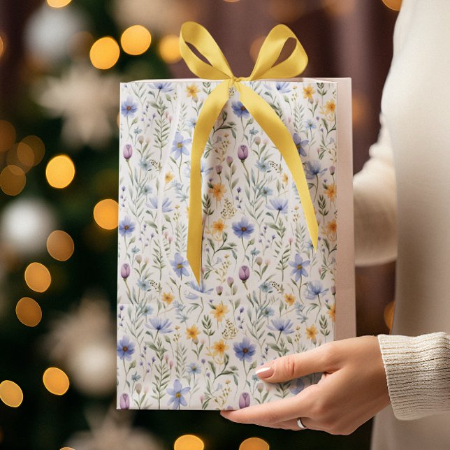 Bolsa De Regalo Mediana Elegant Blue Purple Watercolor Wildflower  (Subido por el creador)