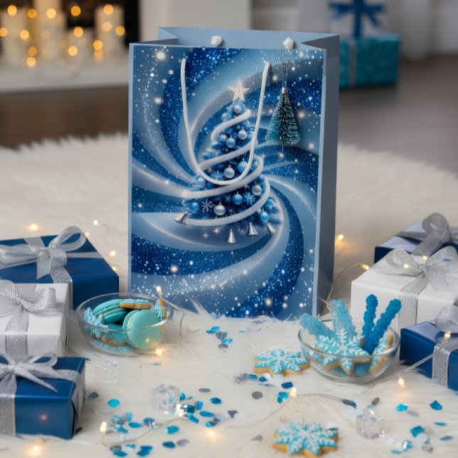Bolsa De Regalo Mediana Elegant Blue Swirl Christmas Tree Gift Bag (Subido por el creador)