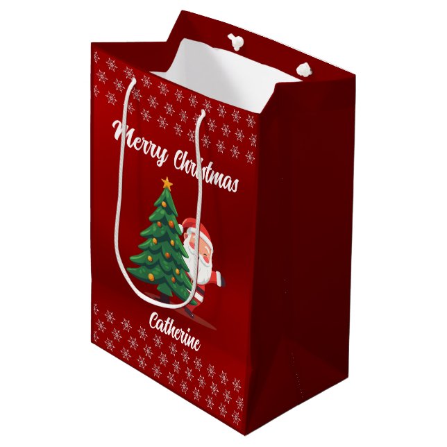 Bolsa De Regalo Mediana Elegant Chic Cute Modern Festive Red Green (Angulo Anverso)