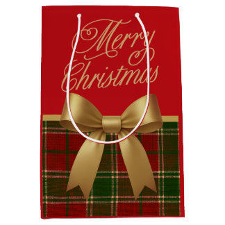 Bolsa De Regalo Mediana Elegant Christmas Plaid Gift Bag with Gold Bow