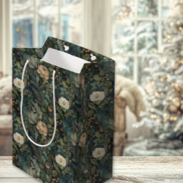 Bolsa De Regalo Mediana Elegant Christmas Winter Green and Cream Floral