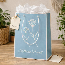 Bolsa De Regalo Mediana Elegant Dusty Blue Simple Flower 
