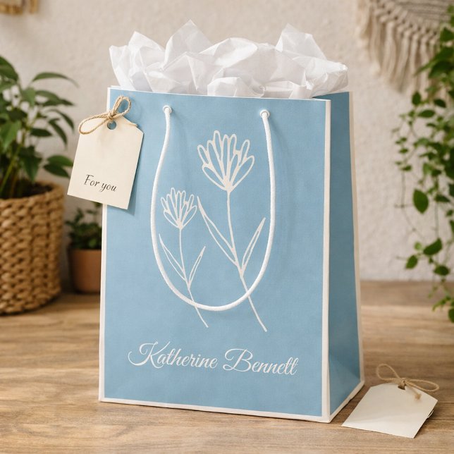 Bolsa De Regalo Mediana Elegant Dusty Blue Simple Flower  (Subido por el creador)