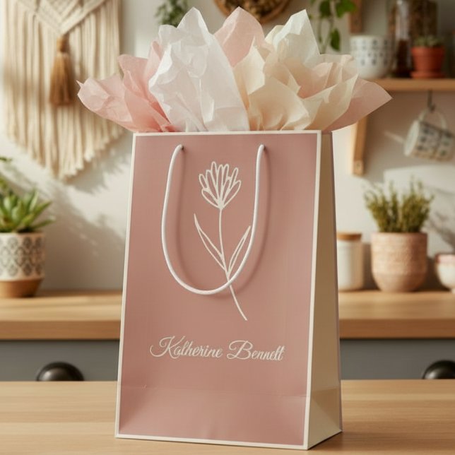 Bolsa De Regalo Mediana Elegant Dusty Rose Simple Flower Name (Subido por el creador)
