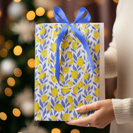 Bolsa De Regalo Mediana Elegant French Country Lemon Blue Botanical