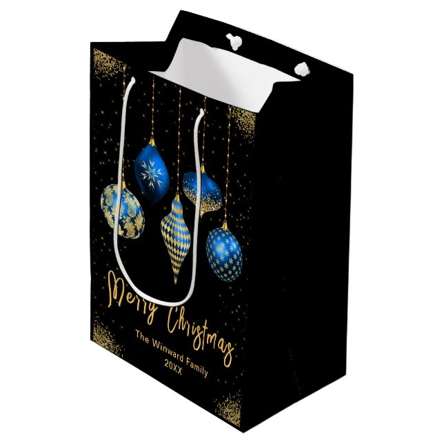 Bolsa De Regalo Mediana Elegant Gold and Blue Ornament Christmas (Angulo Anverso)