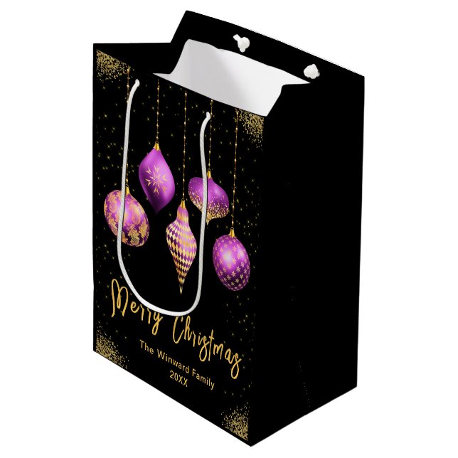 Bolsa De Regalo Mediana Elegant Gold and Purple Ornament Christmas (Angulo Anverso)