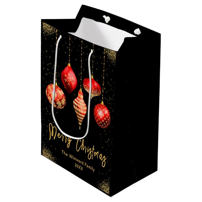Bolsa De Regalo Mediana Elegant Gold and Red Ornament Christmas (Angulo Anverso)