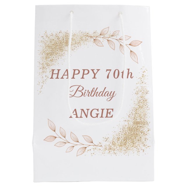 Bolsa De Regalo Mediana Elegant Gold Glitter 70th Birthday (Reverso)