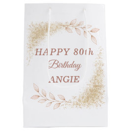 Bolsa De Regalo Mediana Elegant Gold Glitter 80th Birthday