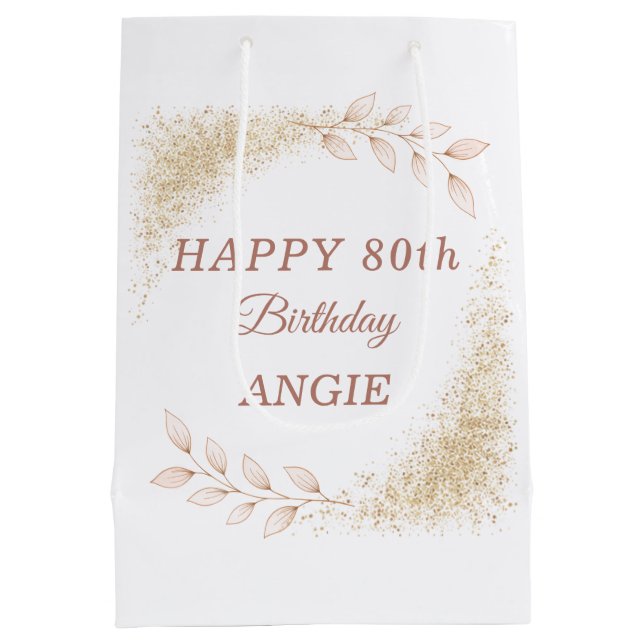 Bolsa De Regalo Mediana Elegant Gold Glitter 80th Birthday (Reverso)