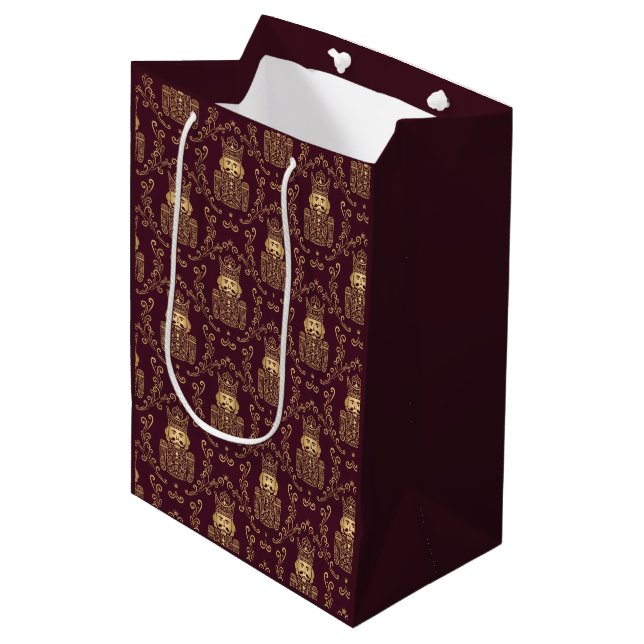 Bolsa De Regalo Mediana Elegant Gold Nutcracker Christmas Damask (Angulo Anverso)