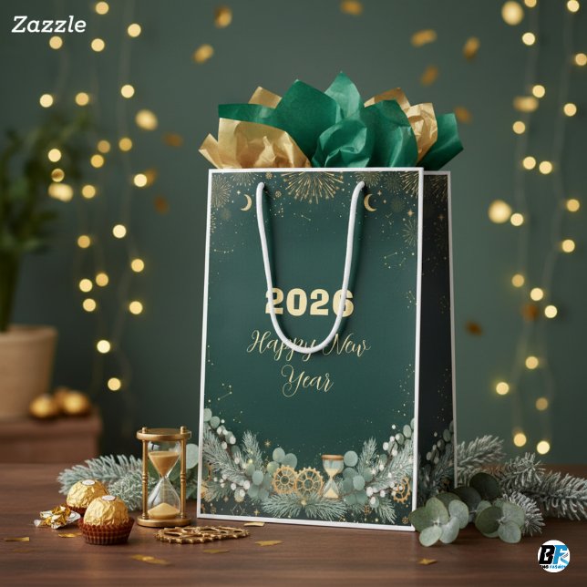 Bolsa De Regalo Mediana Elegant Green Gold 20XX New Year's Eve Celebration (Subido por el creador)