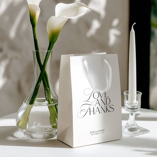 Bolsa De Regalo Mediana Elegant Modern Black & White Wedding Welcome  (Elegant Modern Black & White Wedding Welcome Medium Gift Bag)