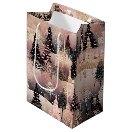 Bolsa De Regalo Mediana Elegant Pink and Black Christmas Village