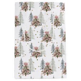 Bolsa De Regalo Mediana Elegant Pink and Green Brushstroke Christmas