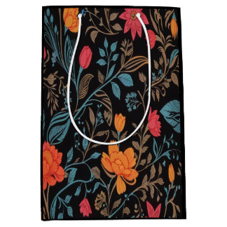 Bolsa De Regalo Mediana Elegant Pink Blooms on Black Victorian Floral