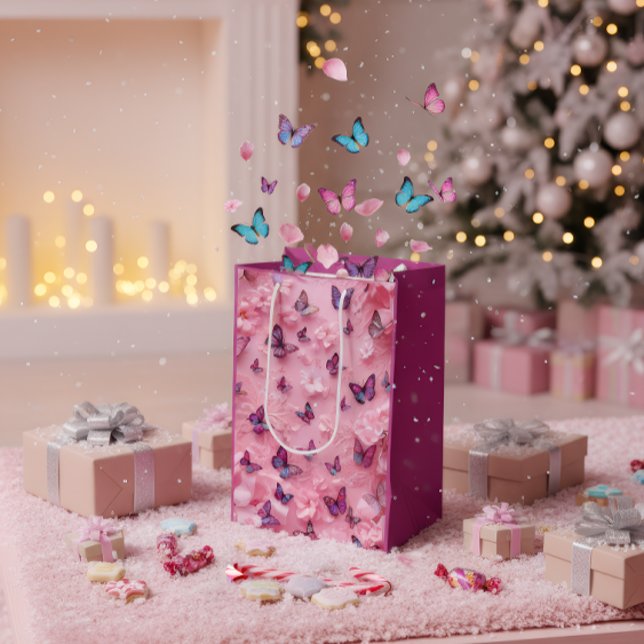 Bolsa De Regalo Mediana Elegant Pink Butterfly Floral Gift Bag (Subido por el creador)