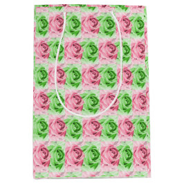 Bolsa De Regalo Mediana Elegant Pink & Green Rose Gift Bag