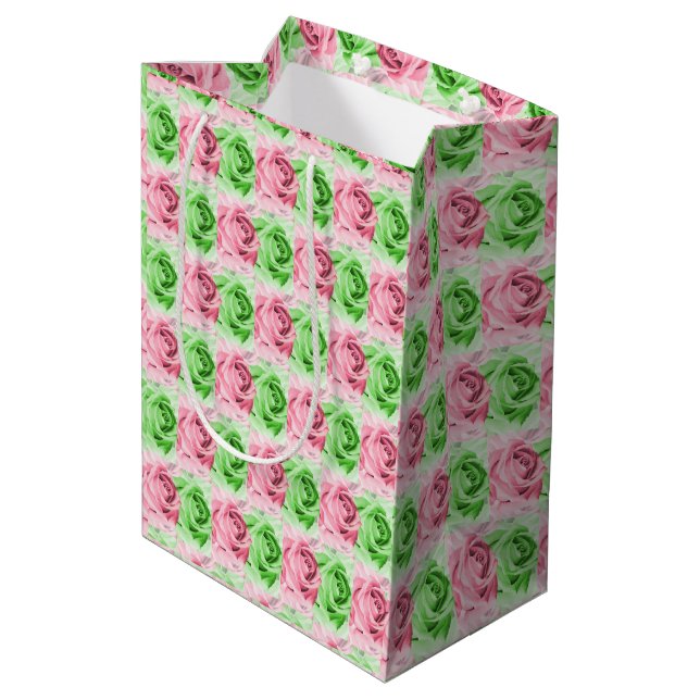 Bolsa De Regalo Mediana Elegant Pink & Green Rose Gift Bag (Angulo reverso)