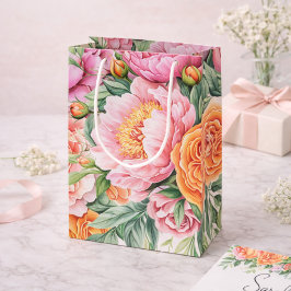 Bolsa De Regalo Mediana Elegant Pink Peonies Floral Gift Bag | Feminine
