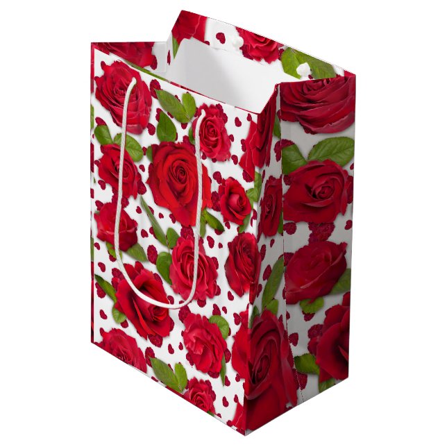 Bolsa De Regalo Mediana Elegant Red And Dark Pink Floral Roses Pattern (Angulo Anverso)