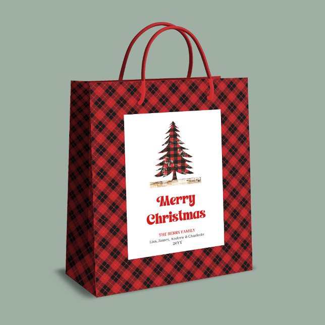 Bolsa De Regalo Mediana Elegant red black plaid tree gift bag personalized (Elegant red black plaid tree gift bag personalized)