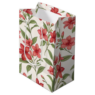 Bolsa De Regalo Mediana Elegant Red Floral Botanical Blooms