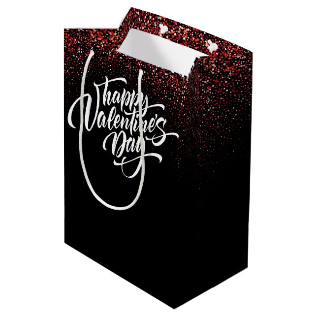 Bolsa De Regalo Mediana Elegant Red Glitter Fade Happy Valentine’s Day (Angulo reverso)