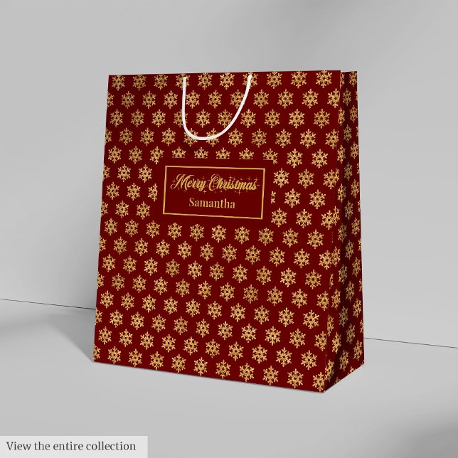 Bolsa De Regalo Mediana Elegant Red Gold Snowflakes Christmas Gift Bag (Elegant Red Gold Snowflakes Christmas Gift Bag)