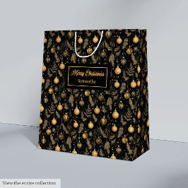 Bolsa De Regalo Mediana Elegant watercolor black and gold Christmas gift