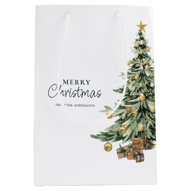 Bolsa De Regalo Mediana Elegant Watercolor Tree Christmas Party  (Anverso)