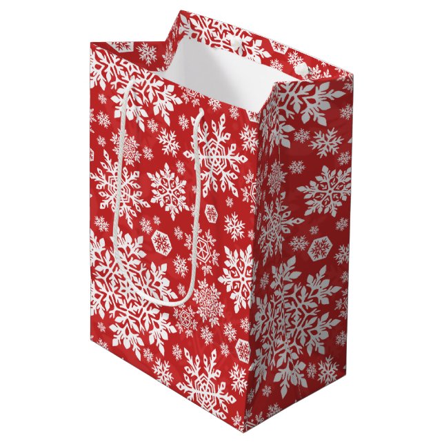 Bolsa De Regalo Mediana Elegant White Snowflake (Cranberry) (Angulo Anverso)