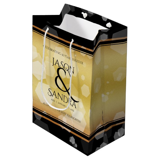 Bolsa De Regalo Mediana Elegante 50° Aniversario del Boda de Oro (Angulo Anverso)