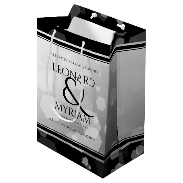 Bolsa De Regalo Mediana Elegante 70° Aniversario del Boda Platino (Angulo Anverso)