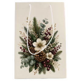 Bolsa De Regalo Mediana Elegante Acuarela Botánica de Evergreen de Mediano