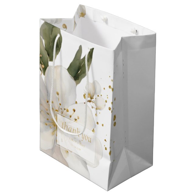 Bolsa De Regalo Mediana Elegante acuarela floral Gracias Boda (Angulo Anverso)