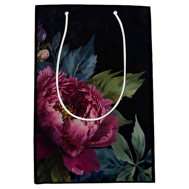 Bolsa De Regalo Mediana Elegante acuarela floral rosa oscuro (Anverso)
