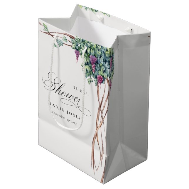 Bolsa De Regalo Mediana Elegante acuarela Grapevine Foliage Bridal Shower (Angulo Anverso)