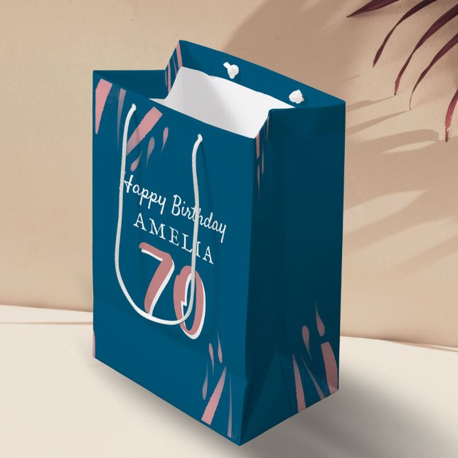 Bolsa De Regalo Mediana Elegante acuarela rosa 70 cumpleaños feliz (Subido por el creador)