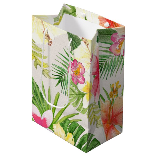Bolsa De Regalo Mediana Elegante acuarela tropical hawaiana (Angulo Anverso)