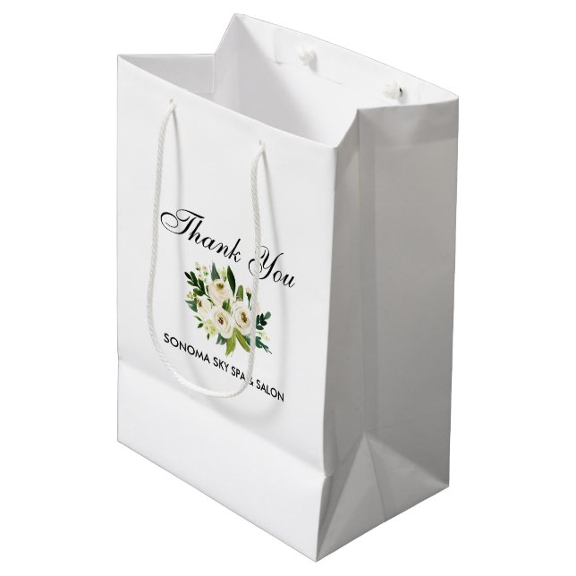 Bolsa De Regalo Mediana Elegante acuarela Verde Floral blanca Gracias (Angulo Anverso)