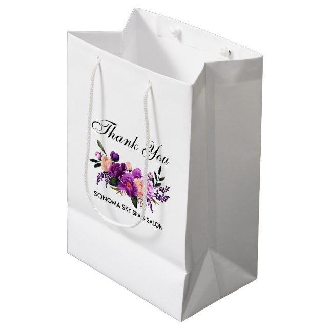 Bolsa De Regalo Mediana Elegante acuarela violeta púrpura Floral Gracias (Angulo Anverso)