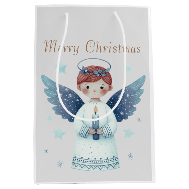 Bolsa De Regalo Mediana Elegante ángel de Navidades nórdicos sosteniendo u (Anverso)