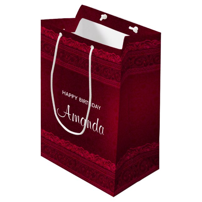 Bolsa De Regalo Mediana Elegante Antecedentes Rojos Elegante Cumpleaños (Angulo Anverso)