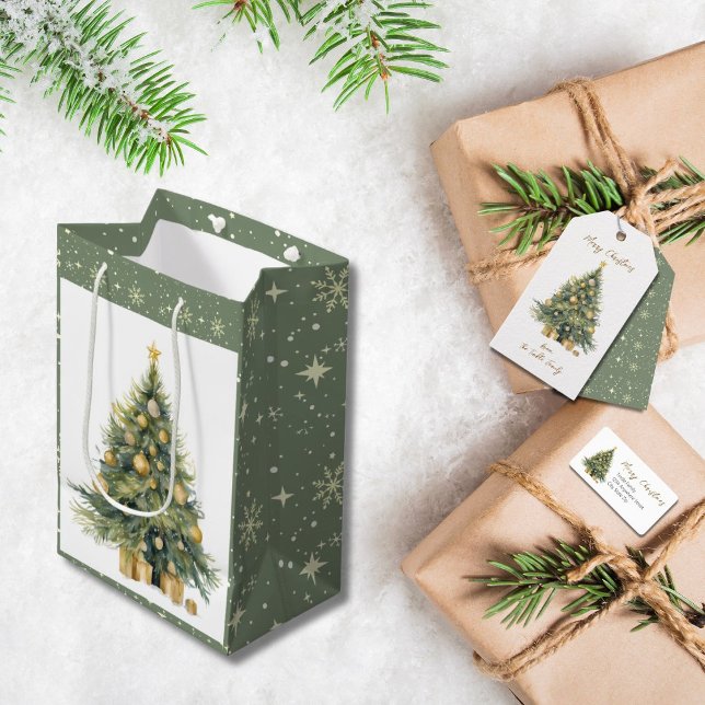 Bolsa De Regalo Mediana Elegante Árbol acuarela Oro Regalo Purpurinoso (Subido por el creador)