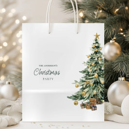 Bolsa De Regalo Mediana Elegante árbol de acuarela Fiesta de Navidad 