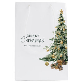 Bolsa De Regalo Mediana Elegante árbol de acuarela para fiesta de Navidad 
