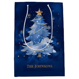 Bolsa De Regalo Mediana Elegante árbol de Navidad azul marino personalizad