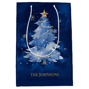 Bolsa De Regalo Mediana Elegante árbol de Navidad azul marino personalizad
